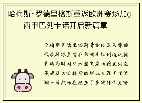 哈梅斯·罗德里格斯重返欧洲赛场加盟西甲巴列卡诺开启新篇章 哈梅斯·罗德里格斯重返欧洲赛场加盟西甲巴列卡诺开启新篇章